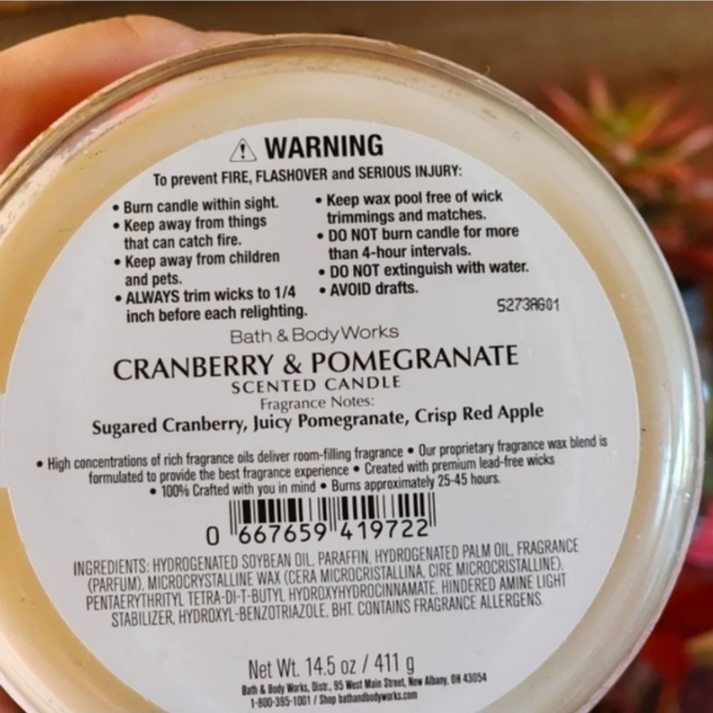Bath & Body Works Cranberry & Pomegranate 3-wick Candle Red Cardinal